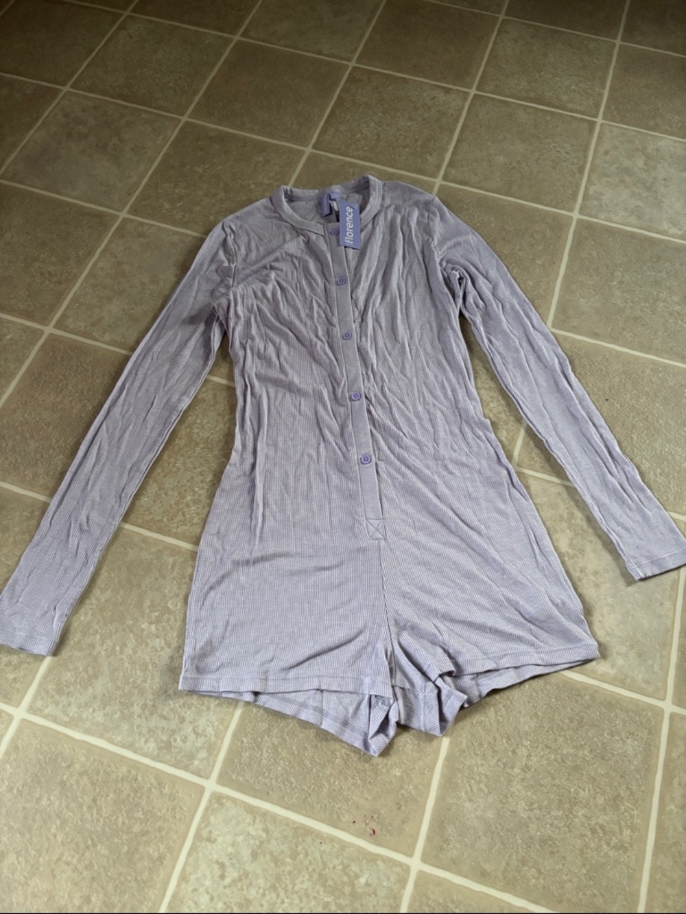 Long-Sleeve Lilac Ribbed Henley Romper - Picture 2 of 5
